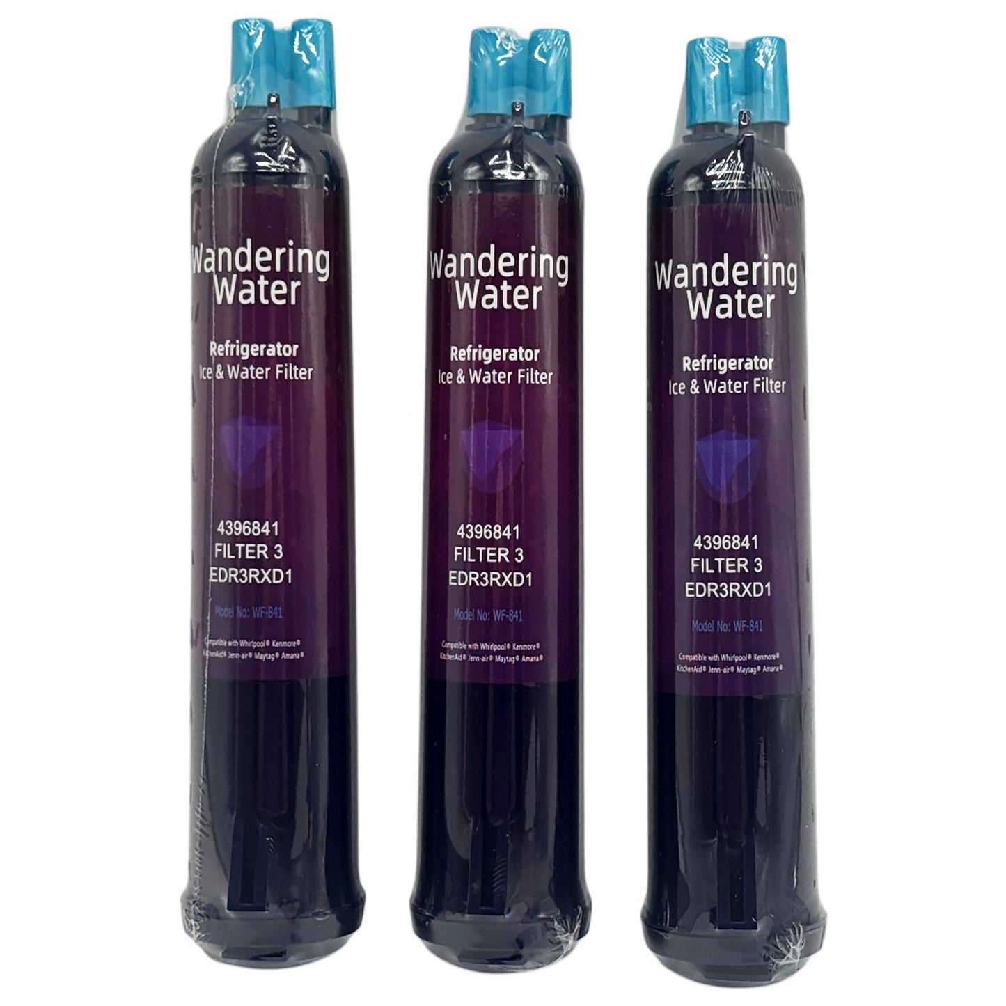 Wandering Water WF-841, Compatible with 4396841 Refrigerator Water Filter, EDR3RXD1, KAD3RXD1, WHR3RXD1, 4396841, 4396710, Filter 3, 46-9083,46-9030, 9030, 9083 Refrigerator Water Filter, 3 Pack