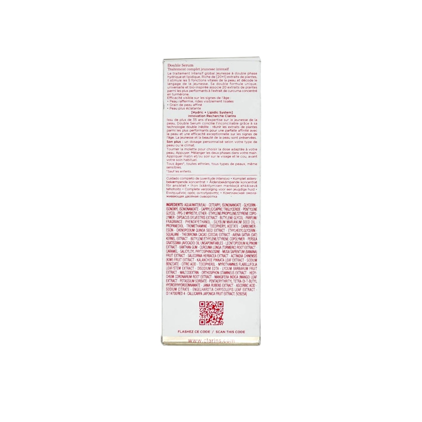 Clarins 2.5 Oz Double Serum Hydric & Lipidic System Complete Age Deluxe Edition Control Concentrate