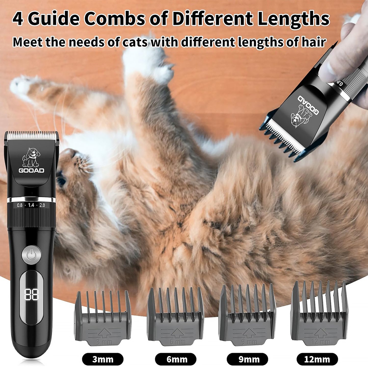 Gooad Cat Grooming Kit, Cat Clippers for Matted Hair, Cordless Cat Shaver for Long Hair, Low Noise Paw Trimmer, Cat Hair Trimmer for Grooming,Quiet Pet Hair Clippers Tools for Cats Dogs (Black)