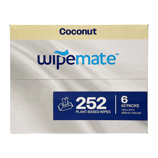 Wipemate Ultra Flushable Butt Wipes - Soothing Vitamin E & Aloe - Coconut Scent - 6 Premium Flip Top Packs - 42 Wipes Per Pack - 252 count
