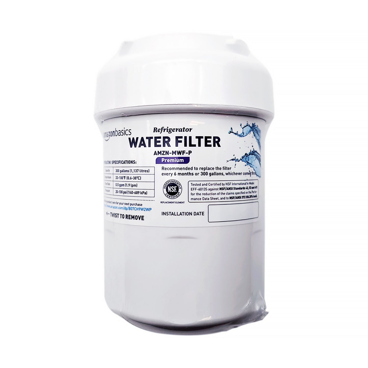 Amazon Basics Replacement GE MWF Refrigerator Water Filter - Premium Filtration