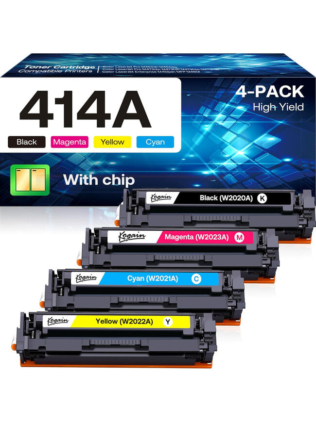 Kogain 414A Toner Cartridges (with Chip) Compatible for HP 414A丨W2020A 414X Work with HP Color Laserjet Pro M479fdn M479fdw M479fnw M454dn M454dw M479dw (BCMY, 4 Pack)