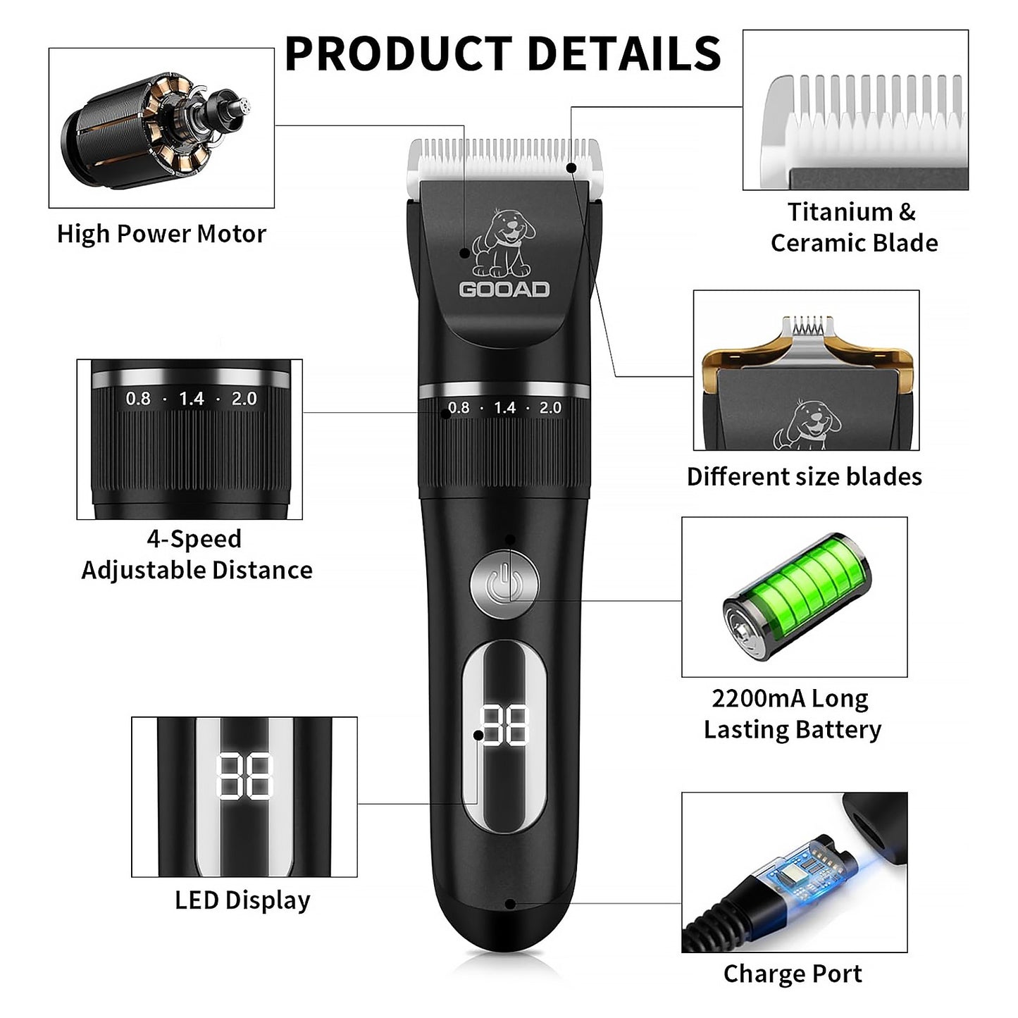 Gooad Cat Grooming Kit, Cat Clippers for Matted Hair, Cordless Cat Shaver for Long Hair, Low Noise Paw Trimmer, Cat Hair Trimmer for Grooming,Quiet Pet Hair Clippers Tools for Cats Dogs (Black)