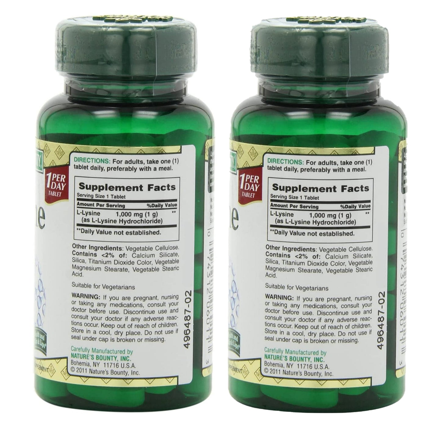 Nature's Bounty L-Lysine 1000 mg Tablets 60 ea (Pack of 2)
