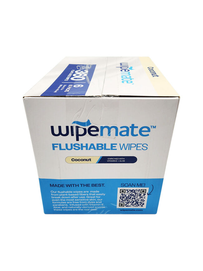 Wipemate Ultra Flushable Butt Wipes - Soothing Vitamin E & Aloe - Coconut Scent - 6 Premium Flip Top Packs - 60 Wipes Per Pack - 360count
