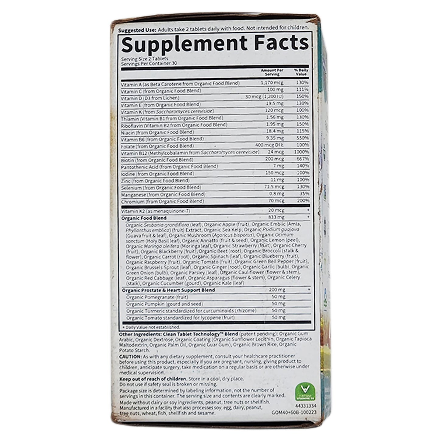 Garden of Life Organics Men's Multi 40 Plus 60 Vegan Tablets