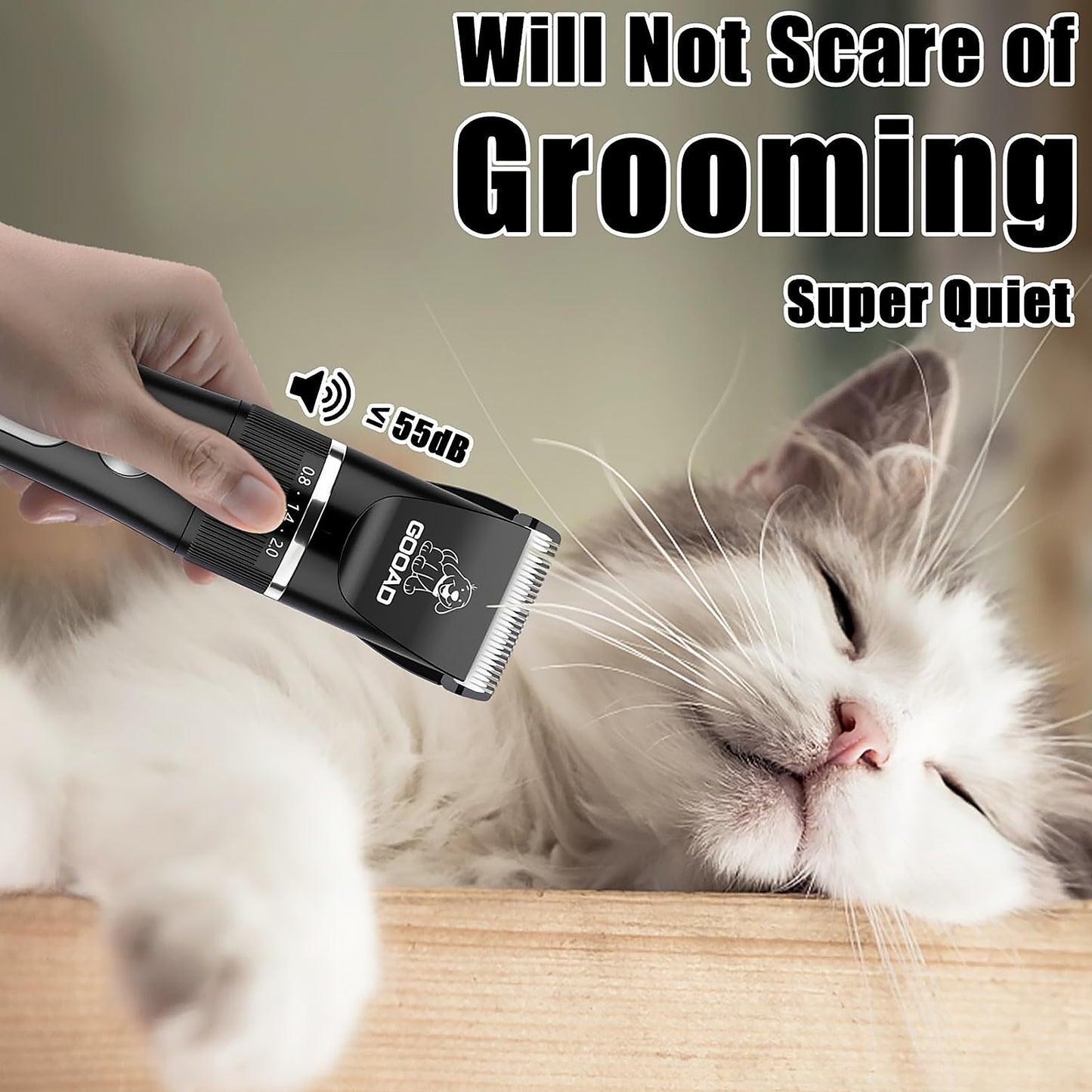 Gooad Cat Grooming Kit, Cat Clippers for Matted Hair, Cordless Cat Shaver for Long Hair, Low Noise Paw Trimmer, Cat Hair Trimmer for Grooming,Quiet Pet Hair Clippers Tools for Cats Dogs (Black)