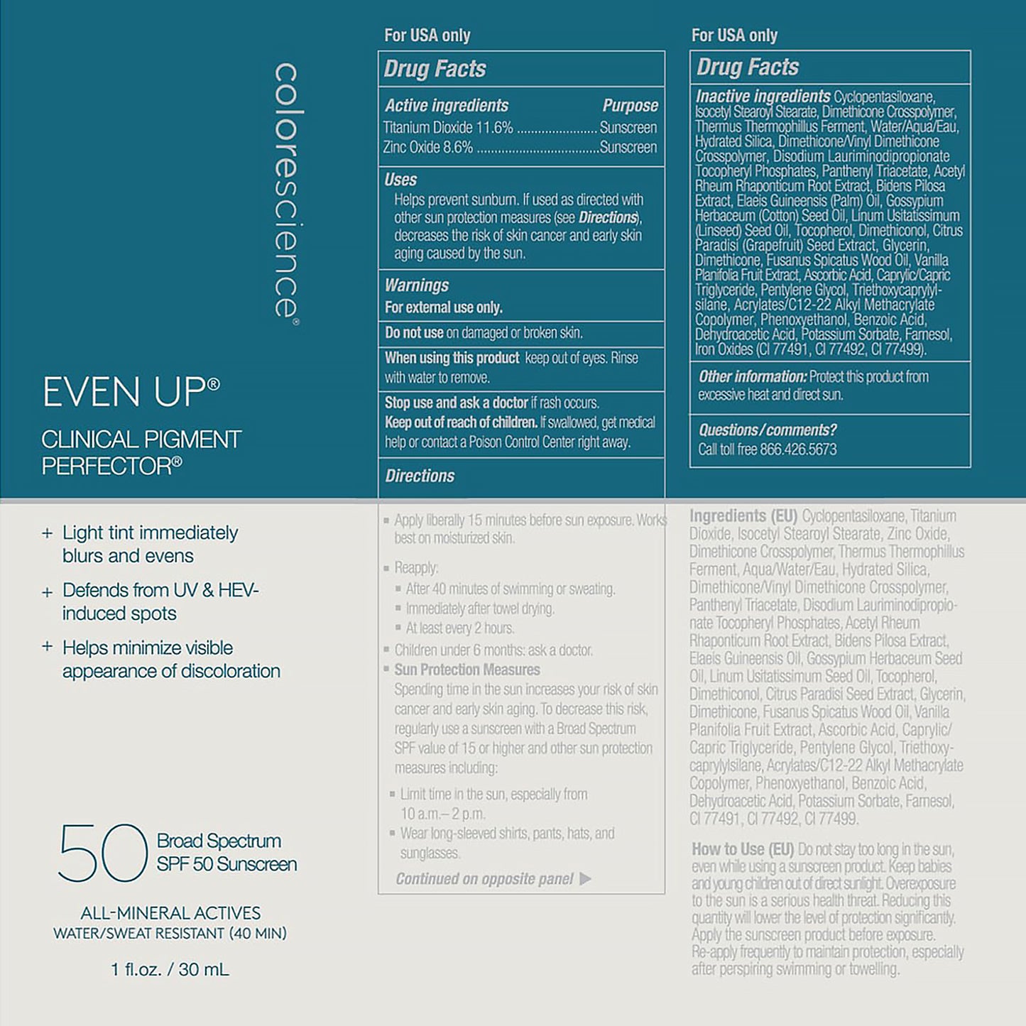 Colorescience Even Up Clinical Pigment Perfector, Water Resistant, Mineral Facial Sunscreen & Primer, Broad Spectrum 50 SPF UV Skin Protection, 1 Fl Oz