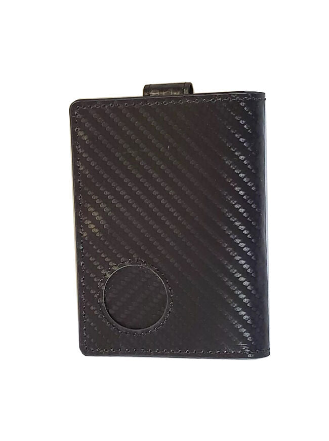 AIUWO Men's Trifold Wallet - Black Carbon Leather with AirTag Holder
